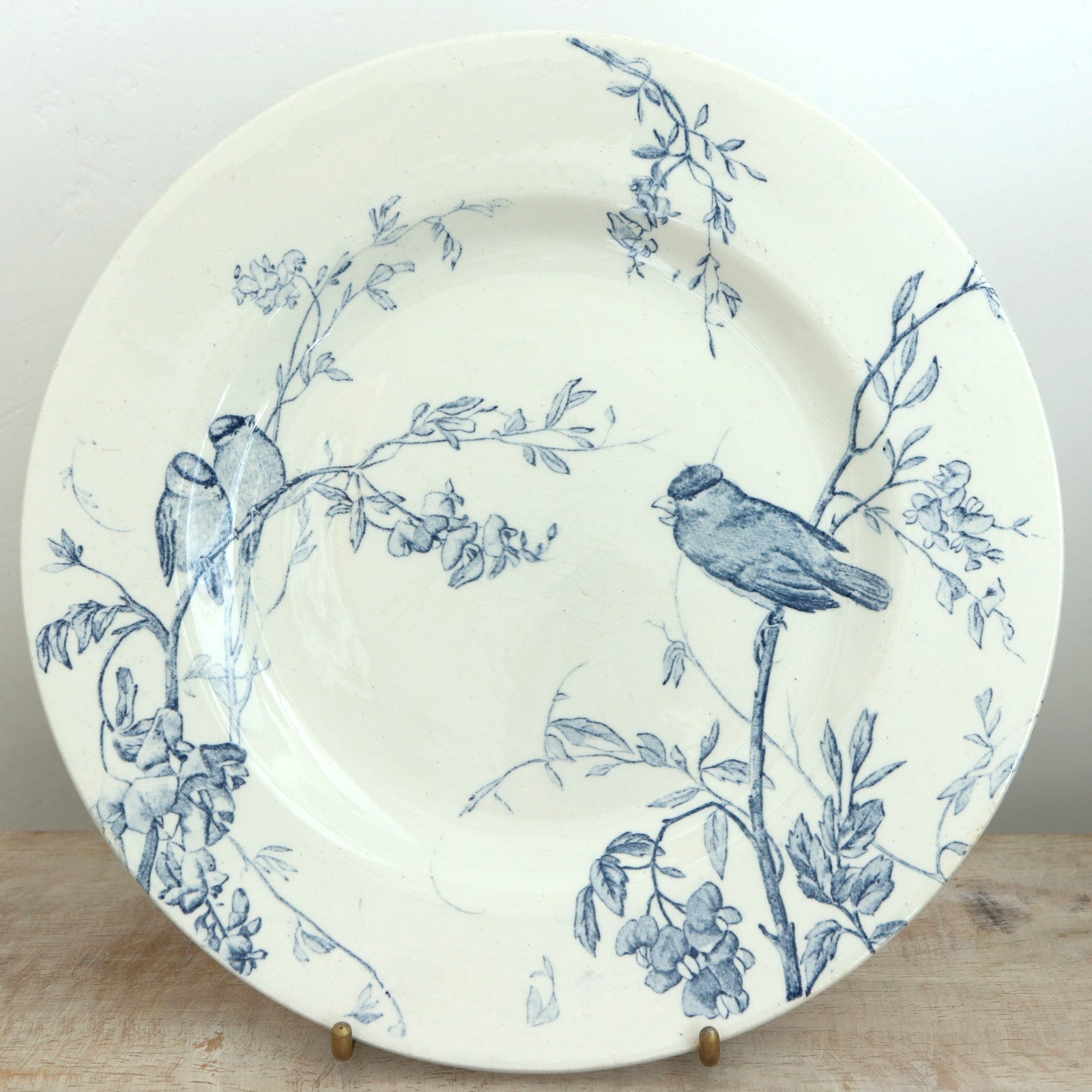 フランスアンティーク陶器リュネヴィル小鳥と植物の可愛いソーサー