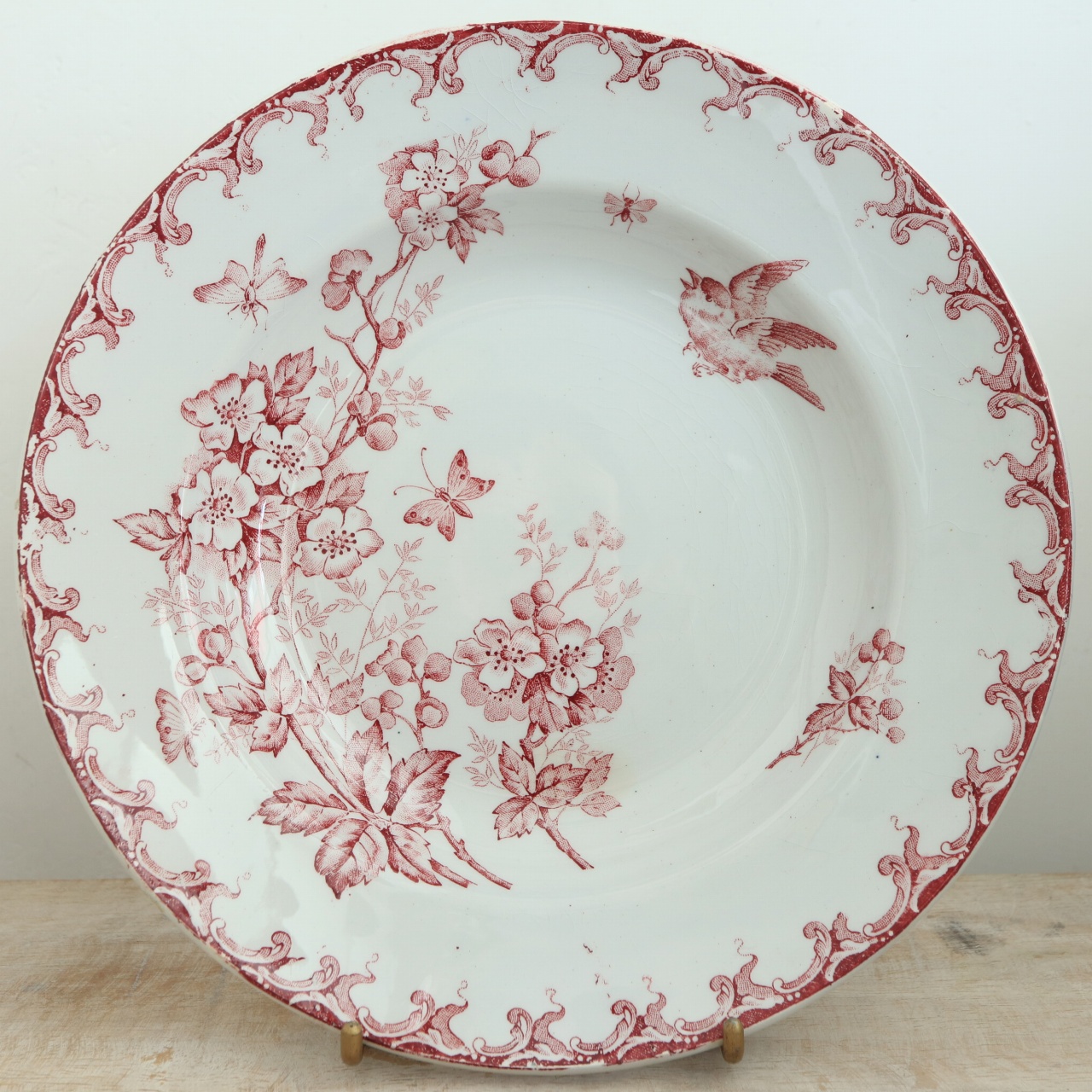 アンティーク プレート 深皿 セイヨウサンザシ AUBEPINE フランス