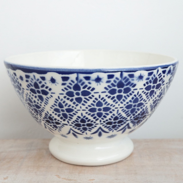 アンティーク カフェオレボウル モロッコ レース ブルー フランス