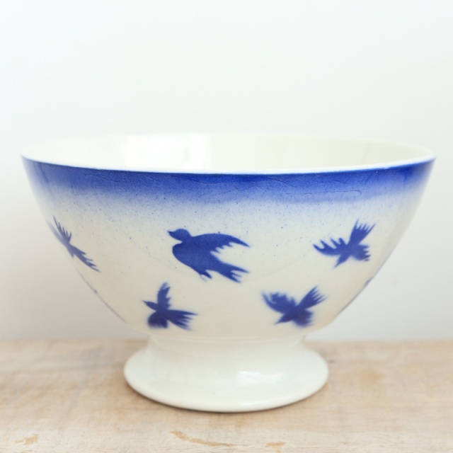 アンティーク カフェオレボウル ツバメ ブルー フランス