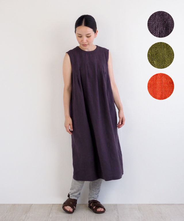 nofl】フレンチリネンノースリーブワンピース 644209030 | ナチュラル