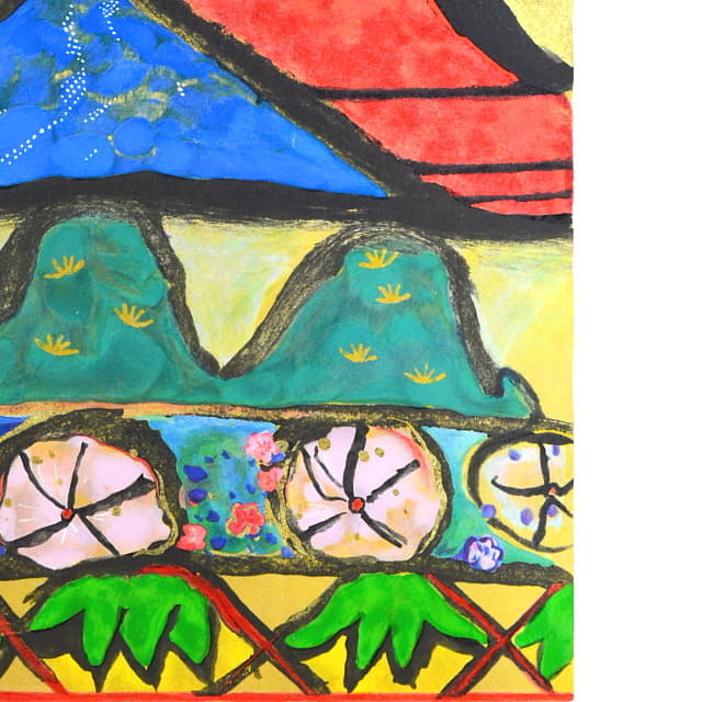 F6号】片岡球子【花咲く富士】手描き作品/サイン有/油彩/アクリル/額縁