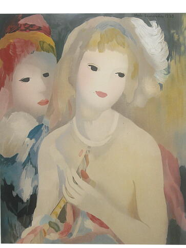 マリー・ローランサン「笛を持つ少女」(らっぱを持って)リトグラフ