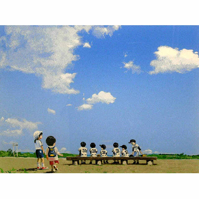 櫻井幸雄 出番のないベンチシリーズ「北国の球場」版画 サイン入｜絵画販売