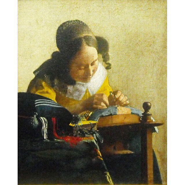 フェルメール「レースを編む女」複製画 天然ラピスラズリ手彩色｜絵画販売