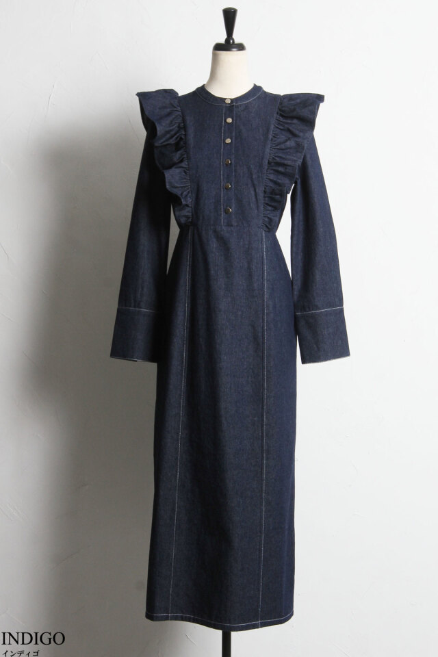 フリルデニムワンピース