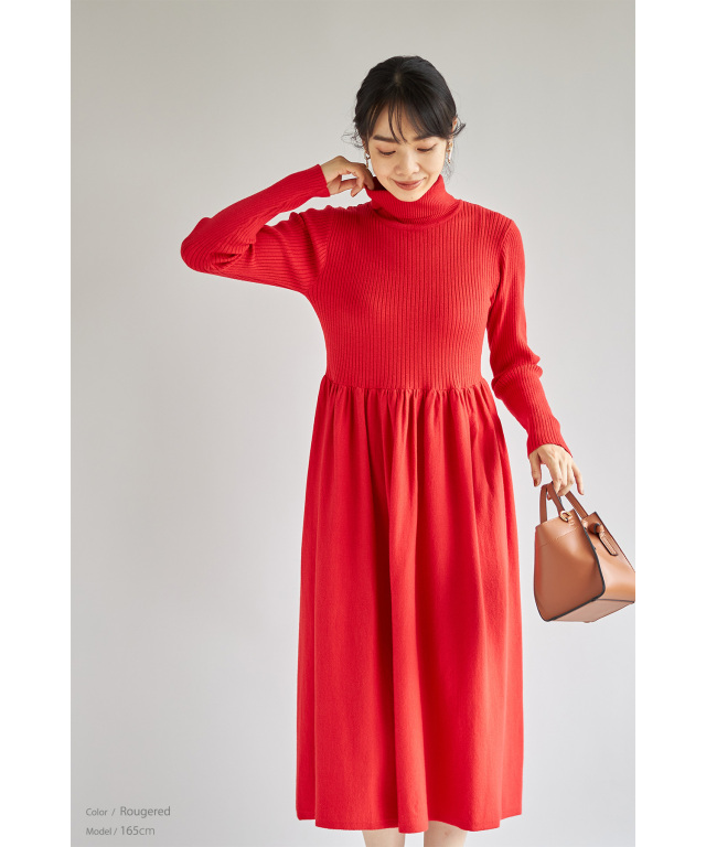 マシェリコラボ》ハイネックニットワンピース