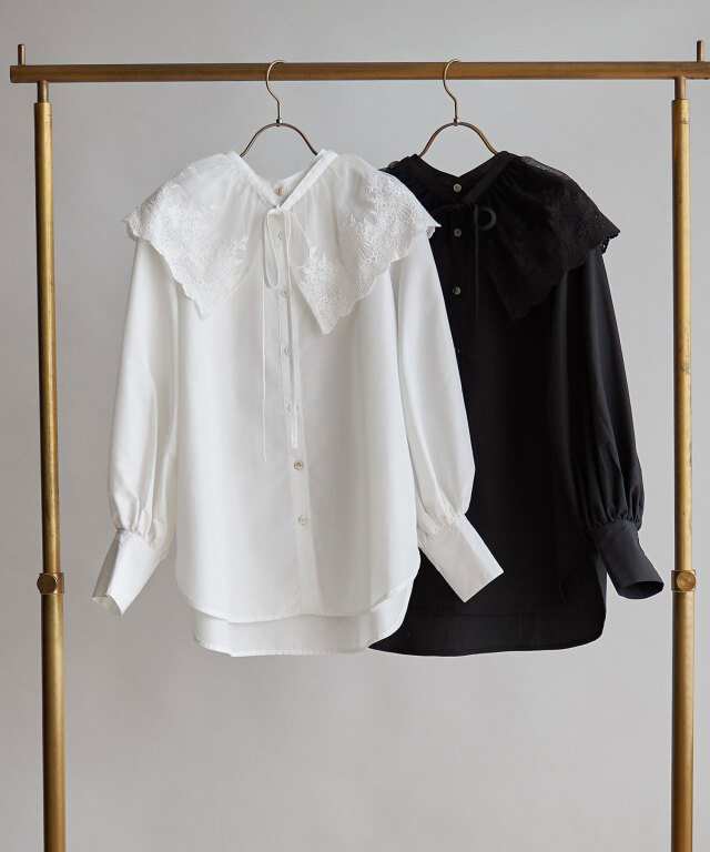 yuumiさんコラボ】リバーレース襟セットスタンドカラーシャツ