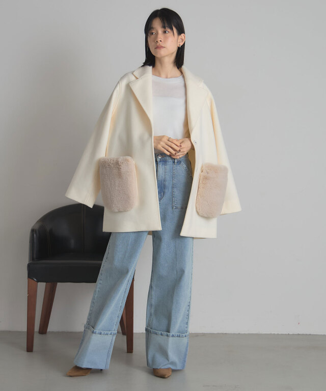 ウールライクポケットファーガウンコート