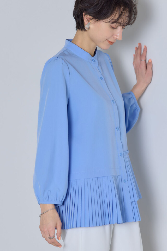 裾プリーツシャツブラウス