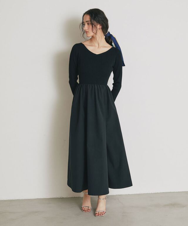 前後2WAYシャリニットドッキングワンピース（長袖）