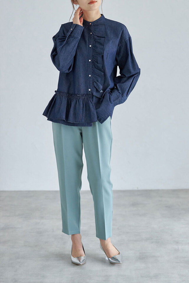 デニムフリルシャツ