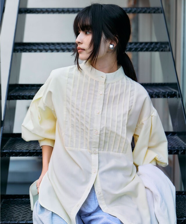 ピンタックシャツブラウス（長袖）