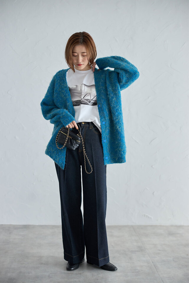 起毛カラーミックスロングカーディガン