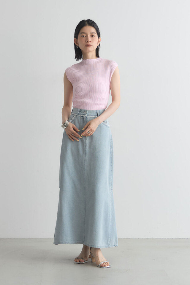 フレンチスリーブプチハイネックリブニット