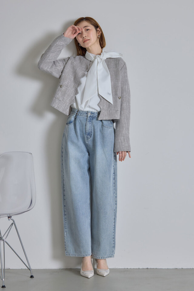 ハートボタンスカラップツイードジャケット