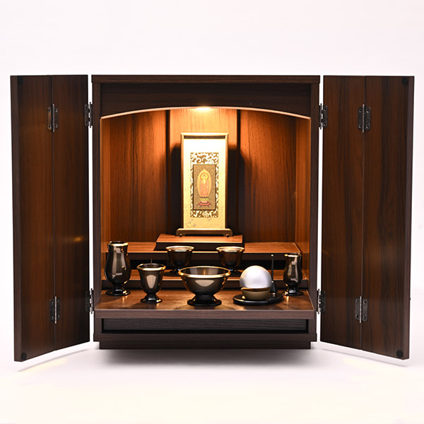 コンパクトモダン仏壇セット ロッシュ16号（ウォールナット）ご本尊