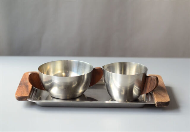 デンマーク製 クリーマー シュガーボウル トレイの3点セット チーク