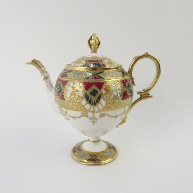 オールドノリタケ アンティーク ティーポット 金盛り上げ 金点盛