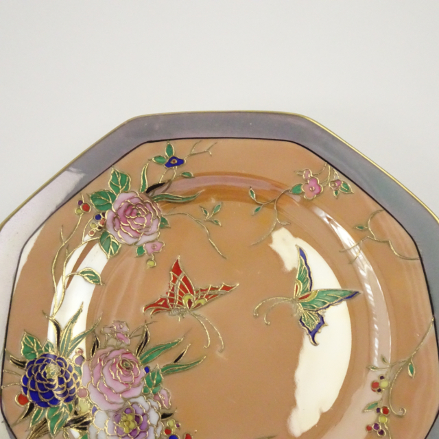 オールドノリタケ ラスター彩 蝶と花の八角形プレート 飾り皿 アンティーク