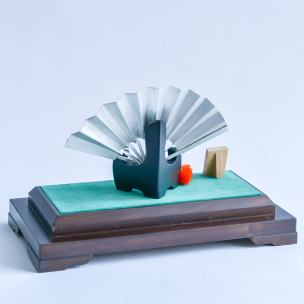 純銀 扇 5号(松竹梅) 純銀製 扇子 置物 武比古作 銀細工 インテリア