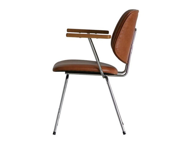 アボック ダイニングチェア 肘付 PUレザーキャメル クロム脚タイプ