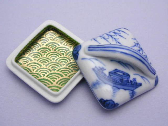 龍豊窯 石田滋圭 染付隅田川 香合