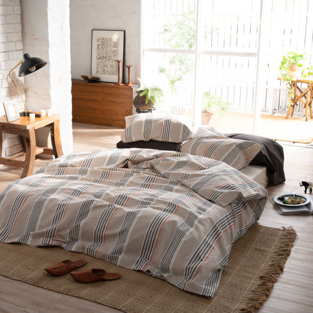 Fab the Home】テラ/ブラウン 掛け布団カバー シングル 先染ヘリンボン