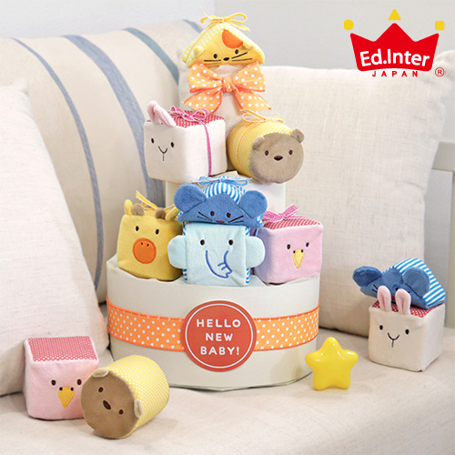 おむつケーキ】ふわふわアニマルブロックおむつケーキ