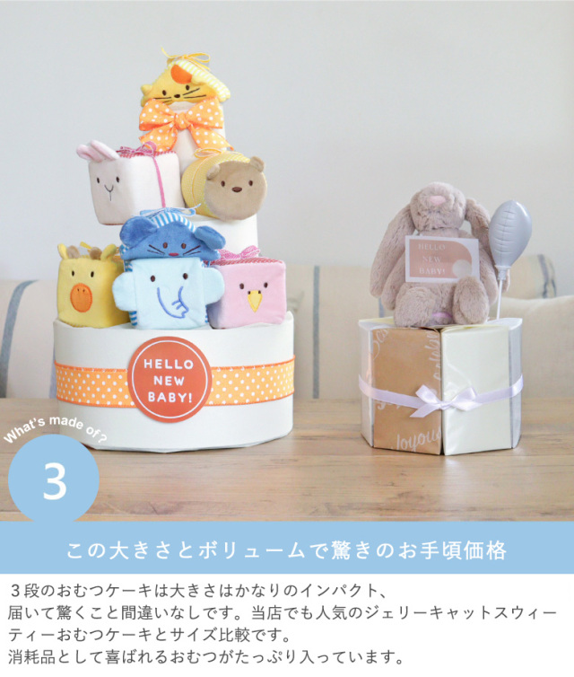 おむつケーキ】ふわふわアニマルブロックおむつケーキ