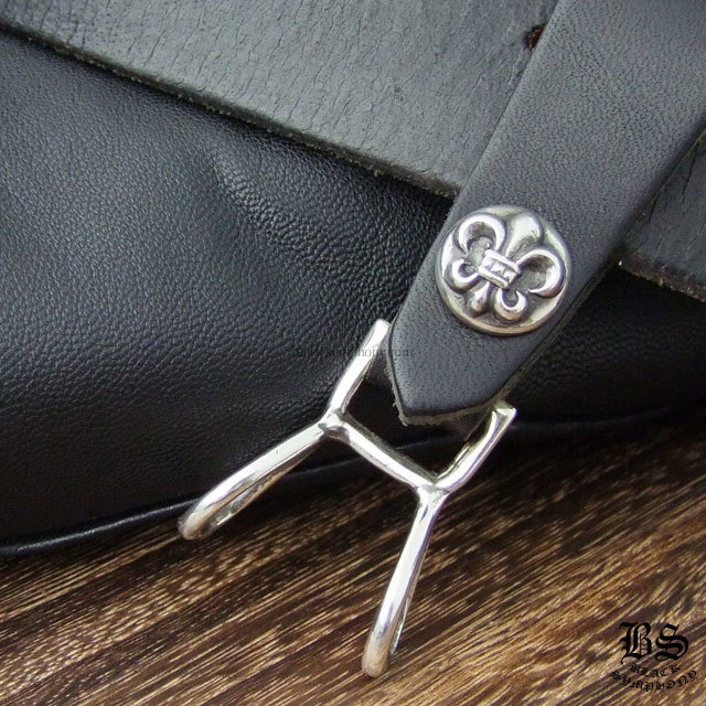 クロムハーツWベルトループBSフレアボタンブラックレザー|クロムハーツ