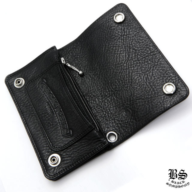 クロムハーツ1ジップクロスボタンレザーウォレットブラック|クロム