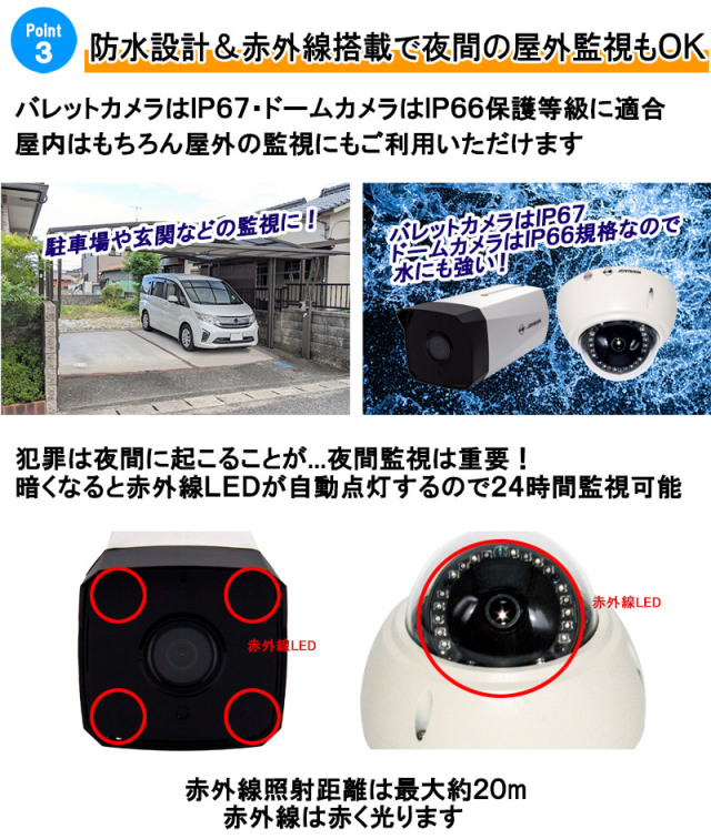 防犯カメラ 屋内屋外 243万画素 IP低価格 1〜4台セット