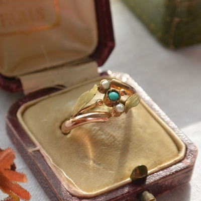 A-134 フランスアンティークジュエリー/天然石リング パール