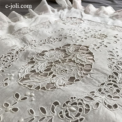 パリ発送】L2560 フランスアンティークレースクロス カットワーク手