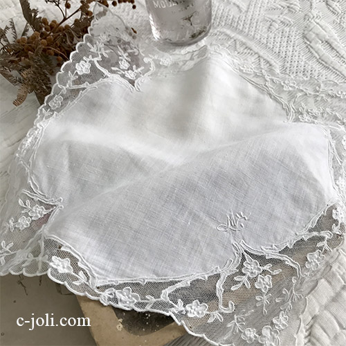 L2314 フランスアンティークレースフロント/レースジャボ（胸元飾り