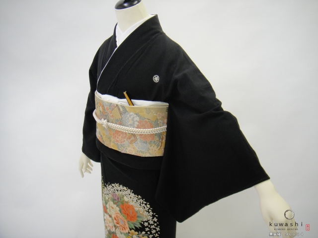 正絹黒留袖レンタル】 90004 四季花友禅黒留袖袋帯セット 【身長
