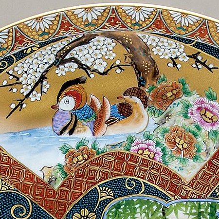 九谷焼ギフト ご贈答品 御祝い九谷焼15号飾皿 本金青粒割取（皿立付