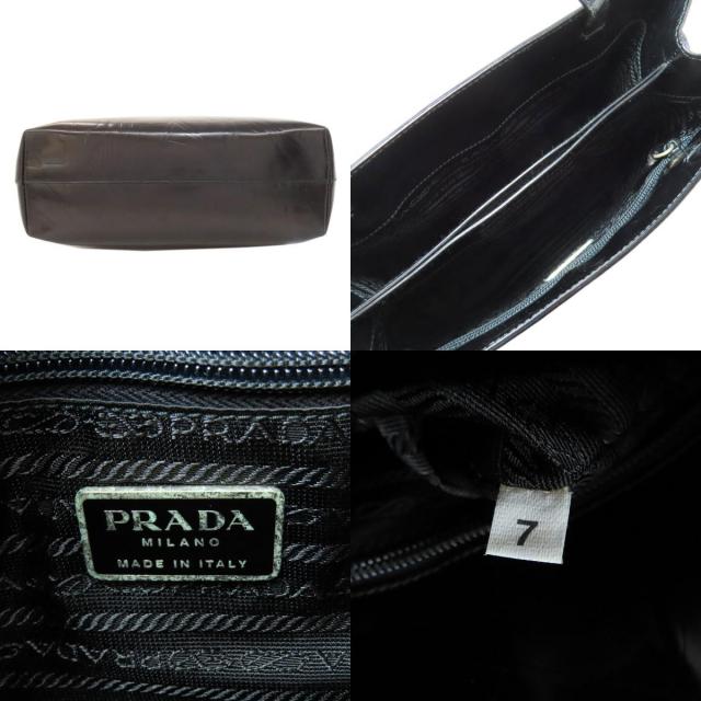 PRADA プラダ ロゴ金具 型押し ハンドバッグ レザー レディース