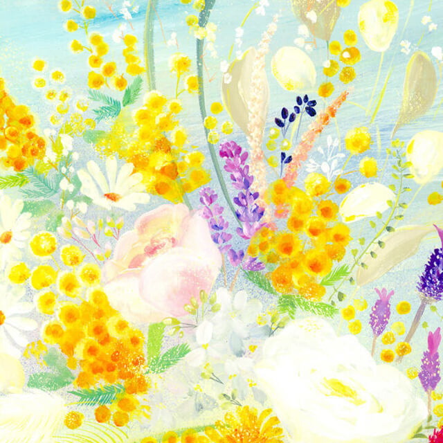 絵画 春 ミモザ 風水 「春告ぐミモザの花束」 黄色い花 絵 玄関