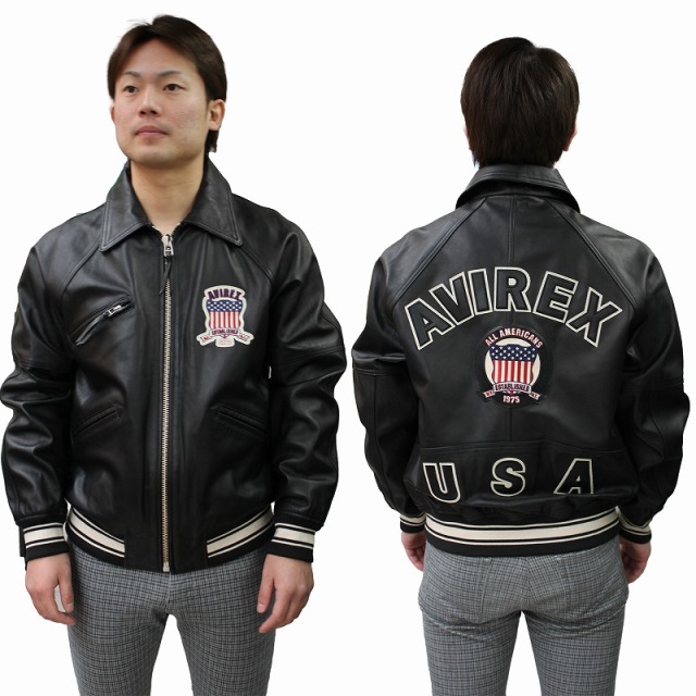 AVIREX 人気スタジャン レザーメンズ 本革ジャケット ヴァーシティ
