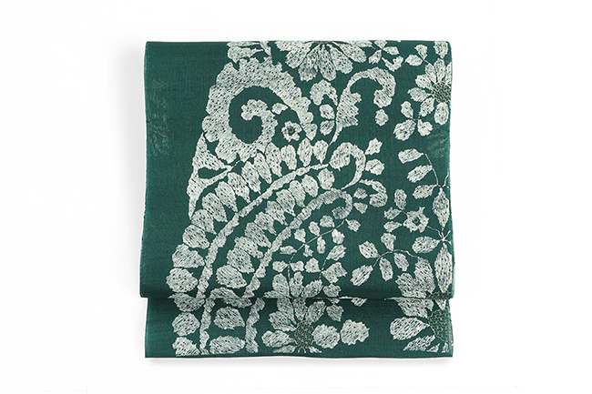 伝統的工芸品 正絹 九寸名古屋帯 東京手描き友禅 白い猫