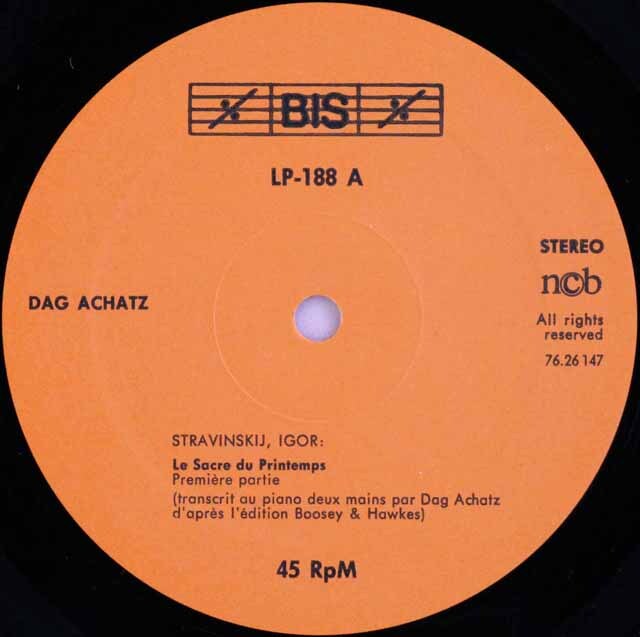 LP レコード 45回転盤 アシャツのストラヴィンスキー/春の祭典（ピアノ