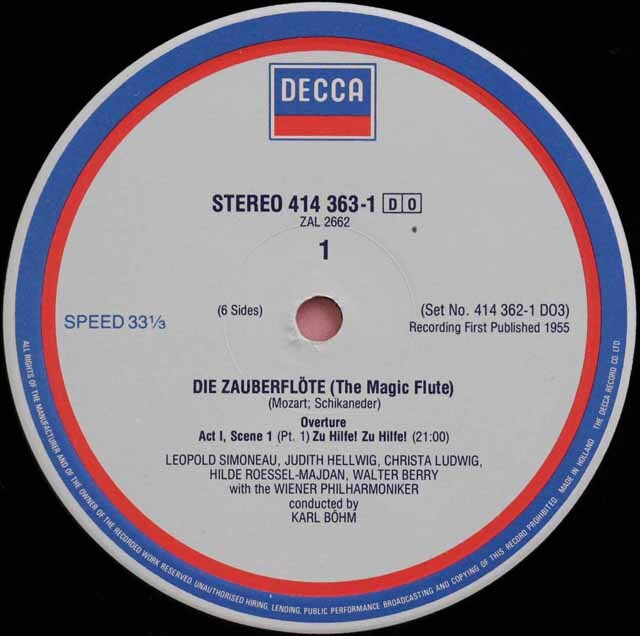 LP レコード ベームのモーツァルト/「魔笛」全曲 蘭DECCA 3421
