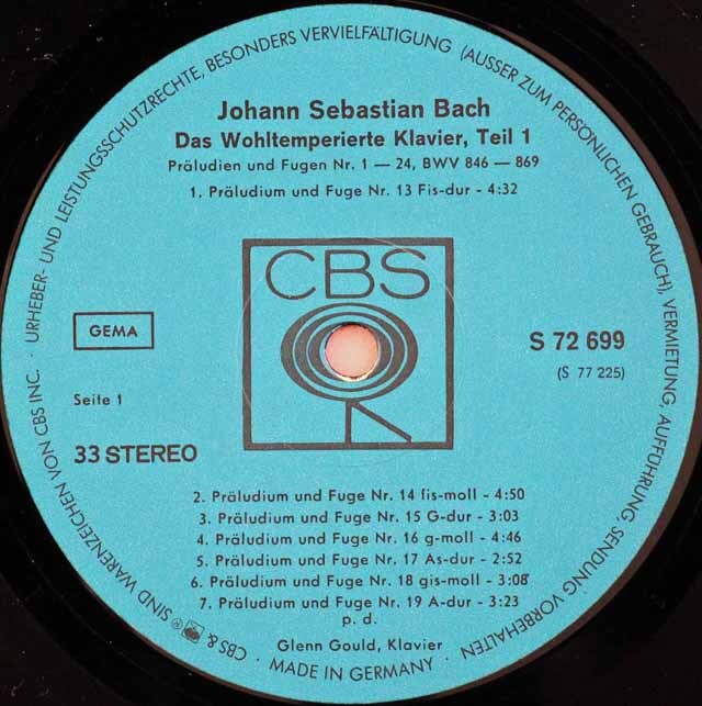 LP レコード グールドのバッハ/平均律クラヴィーア曲集第1巻 独CBS 3428