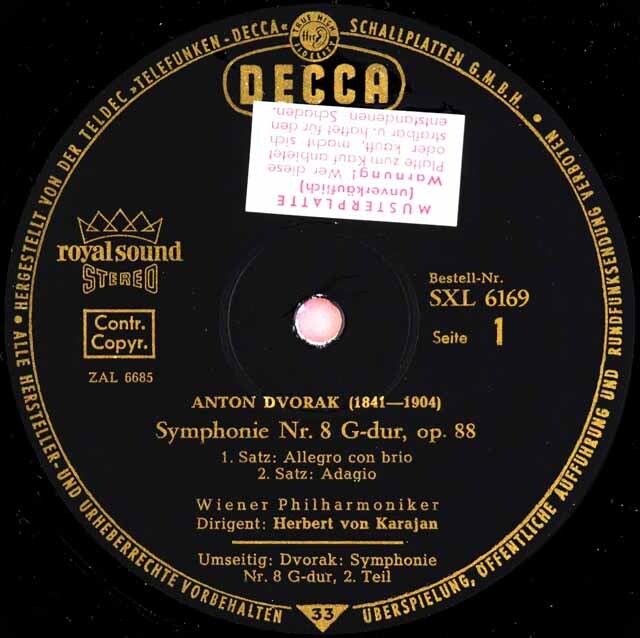 LP レコード 独初期盤 カラヤンのドヴォルザーク/交響曲第8番 独DECCA 3612
