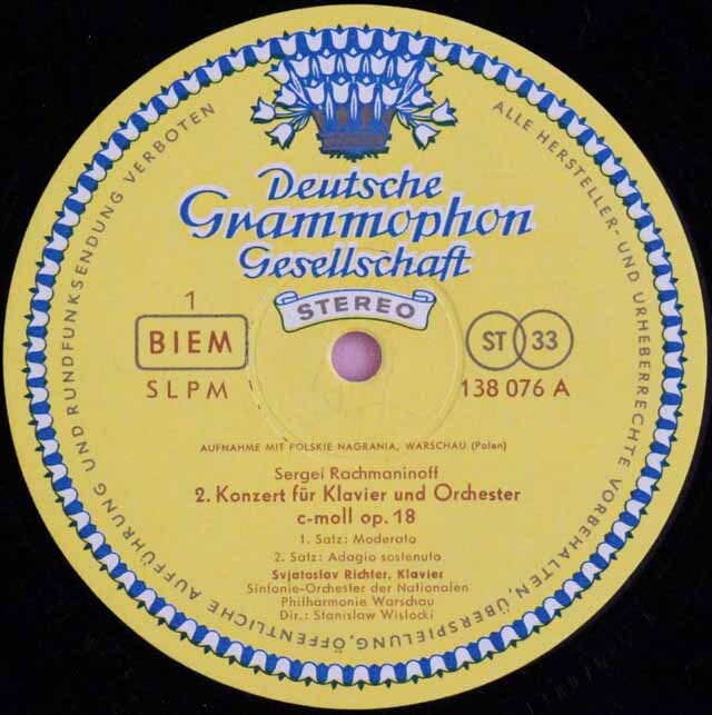 LP レコード 赤ステレオ、独最初期盤 リヒテルのラフマニノフ/ピアノ