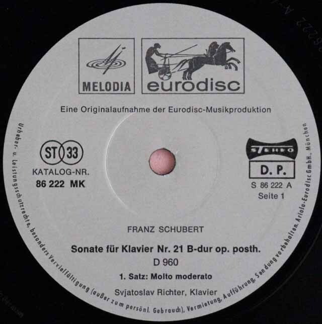 LP レコード リヒテルのシューベルト/ピアノソナタ第21番 独eurodisc 3637