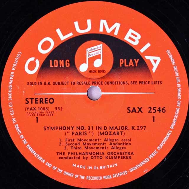 LP レコード オリジナル盤 クレンペラーのモーツァルト/交響曲第31番