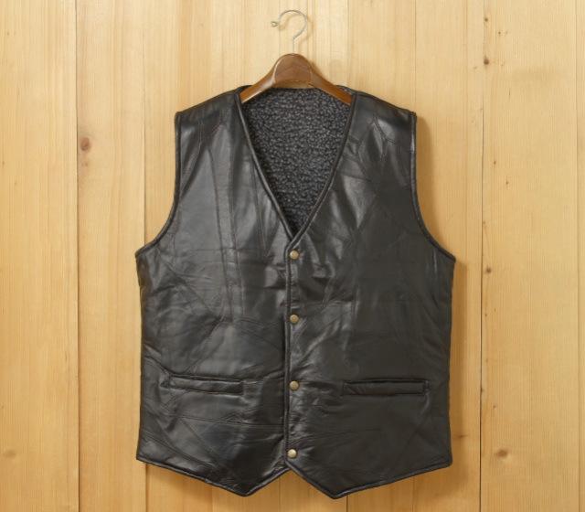 ラム革パッチワーク・ムートン調ボア付きベスト│身近な優れものショップ